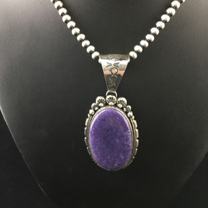 Navajo Purple Charoite Pendant Necklace | Sterling Silver | Authentic Native American Handmade | 10085