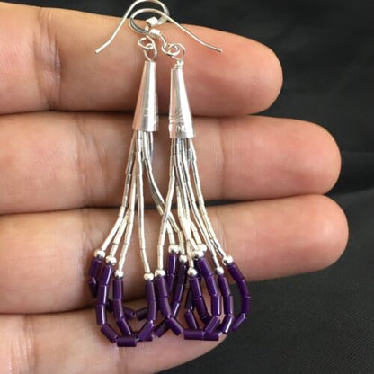 Handmade Liquid Silver Heishi Beads Earrings | Purple Sugilite | Sterling Silver | 2" | 1997