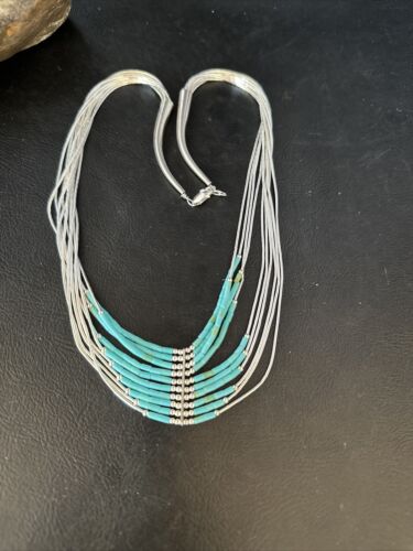 Southwestern Liquid Silver Heishi Necklace | 10 Strand | Turquoise | Sterling Silver | 14819
