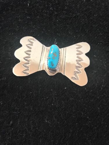 Kingman Turquoise Pin | Navajo Sterling Silver | Authentic Native American | 8666