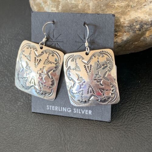Southwestern Women's Navajo Stamped Earrings | Sterling Silver | Authentic Native American Handmade | 1662