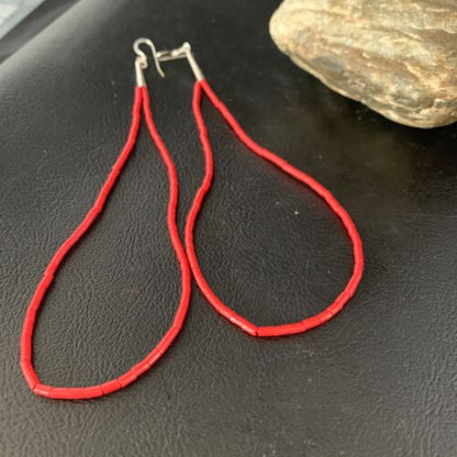 Handmade Sterling Silver Heishi Beads Earrings with Faux Red Coral | 5" | 13502