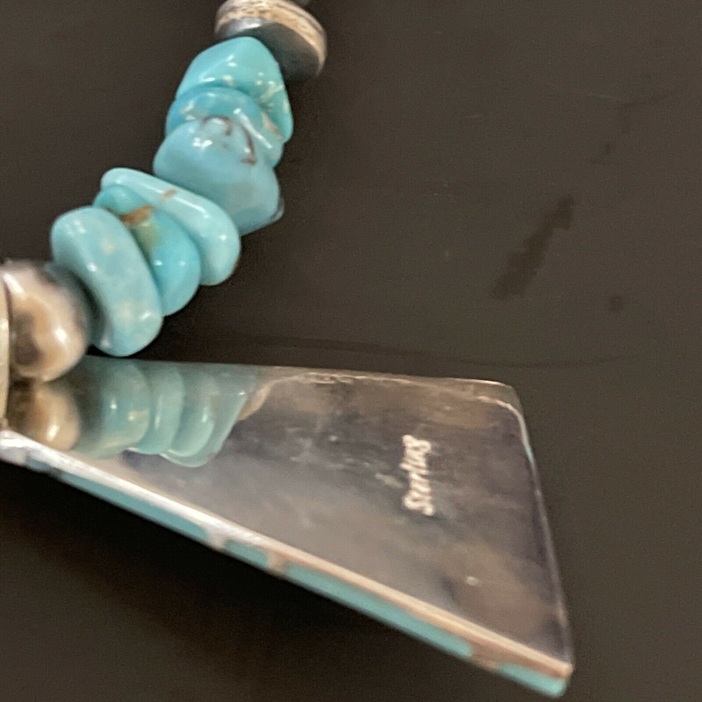 Authentic Native American Navajo Sterling Silver Pendant | Blue Turquoise & Opal Inlay Necklace | 11331