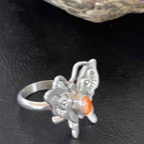 Navajo Orange Spiny Oyster Butterfly Ring | Sterling Silver | Sz Adj 8 | Authentic Native American Handmade | 10344