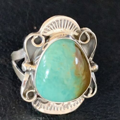 Navajo Green Royston Turquoise Ring | Sterling Silver | Sz 7.5 | Authentic Native American Handmade | 13720