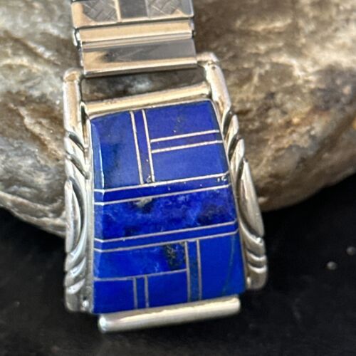 Authentic Navajo Men's Wristwatch | Blue Lapis Lazuli Inlay | Sterling Silver Tips | Native American Jewelry | 14396