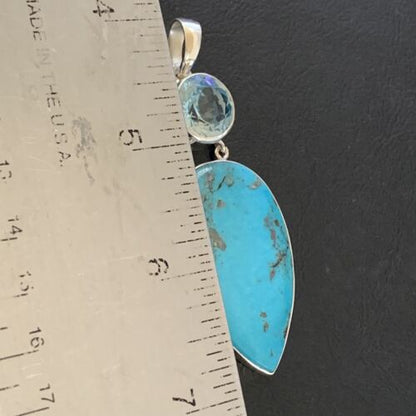 Southwestern Navajo Blue Topaz Turquoise Pendant | Sterling Silver | 3" | 10711