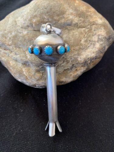 Navajo Blue Turquoise Naja Pendant | Sterling Silver | Authentic Native American Handmade | 1156