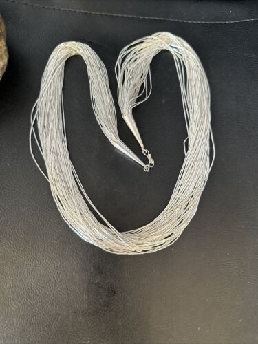 Liquid Heishi Necklace | 50 Strands Sterling Silver | 28" Silver Tubes | Authentic Native American Handmade | 14707