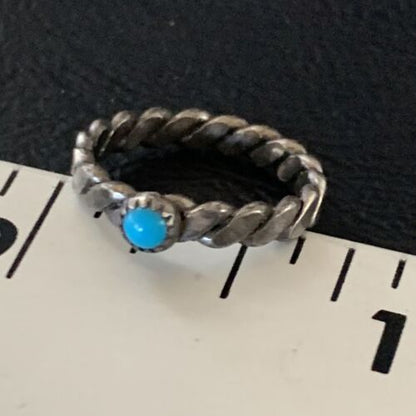 Navajo Blue Turquoise Old Pawn Ring | Sterling Silver | Sz 2.5 | Authentic Native American Handmade | 13175