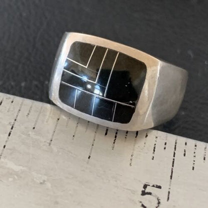 Native American Men's Navajo Black Onyx Inlay Ring | Sterling Silver | Sz 9 | 10738