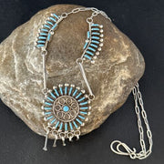 Zuni Kingman Turquoise Needle Point Necklace Pendant Set | Sterling Silver | Authentic Native American Handmade | 14535