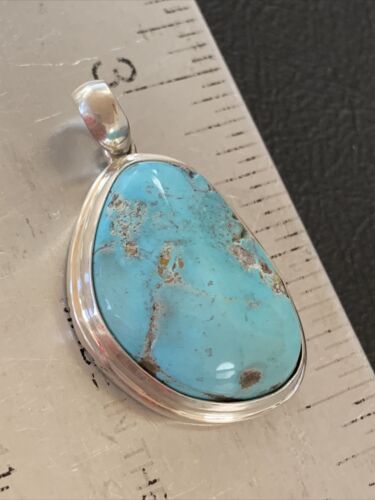 Navajo Blue Bisbee Turquoise Pendant | Sterling Silver | 1.5" | Authentic Native American Handmade | 1622