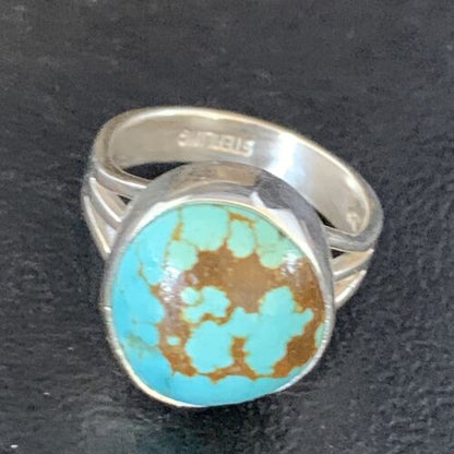 Native American Blue #8 Turquoise Navajo Ring | Sterling Silver | Sz 8.5 | 14018