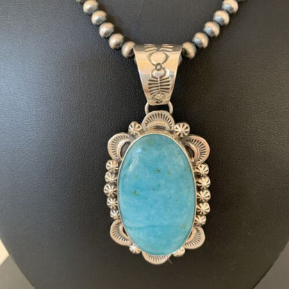 Navajo Blue Larimar Pendant Necklace | Sterling Silver | Authentic Native American Handmade | 1313