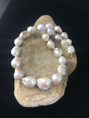 Native American Baroque Pearl Bead Necklace | Sterling Silver | 18" | 10007