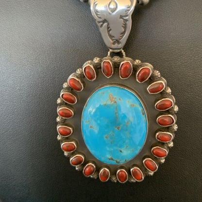 Navajo Indian Multi-Stone Cluster Pendant Necklace | Sterling Silver | Authentic Native American Handmade | 10627