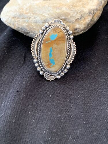 Navajo Blue Boulder Turquoise Ring | Sterling Silver | Sz 7 | Authentic Native American Handmade | 748