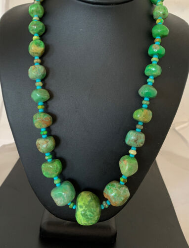 Authentic Navajo Chunky Blue-Green Turquoise Necklace | Sterling Silver | Native American Jewelry | 22"