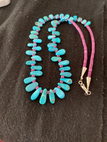 Native American Turquoise & Sugilite Necklace | Navajo Sterling Silver | 23" | 4246