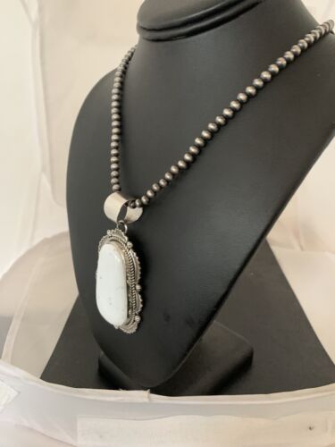 Sterling Silver Navajo White Buffalo Turquoise Pendant | Men's Necklace  | 00340 | Native American Handmade