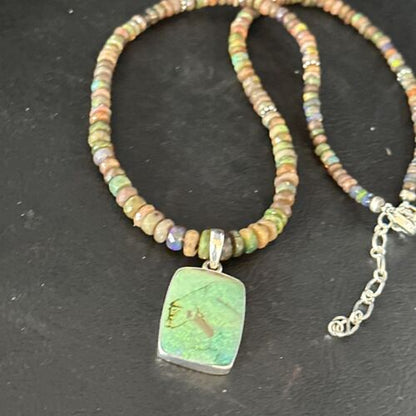 Southwestern Women's Green Opal Pendant Necklace | Sterling Silver | 17" | 14423