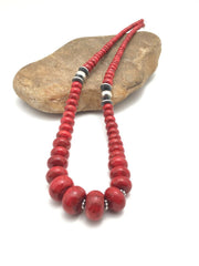 Authentic Native American Navajo Sterling Silver Necklace | Apple Sponge Coral Graduated Beads | 25" | 4558
