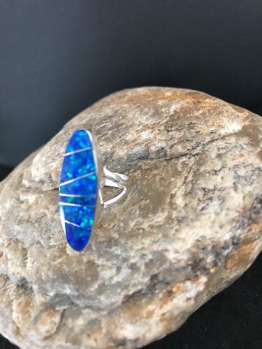 Native American Navajo Blue Opal Inlay Ring | Sterling Silver | Sz 4.5 | 8383