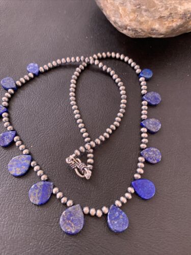 Navajo Lapis Lazuli Teardrop Necklace | Sterling Silver | 20" | Authentic Native American Handmade | 02045
