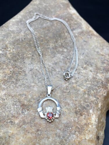Native American Navajo Garnet Pendant Necklace | Sterling Silver | 14" Chain | 8971