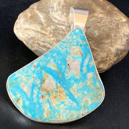Navajo Men's Kingman Turquoise Necklace | XXL | Sterling Silver | 4" Pendant | Authentic Native American Handmade | 13984