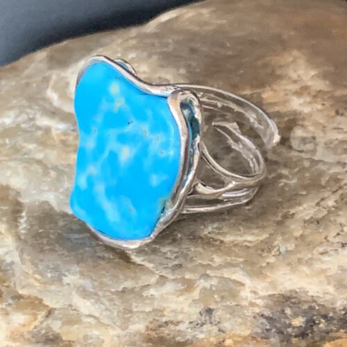 Navajo Blue Kingman Turquoise Ring | Sterling Silver Adjustable Wire | Sz 8 | 13540
