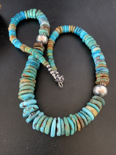 Navajo Blue Green Turquoise Necklace | Sterling Silver | Authentic Native American | 20" | 13377