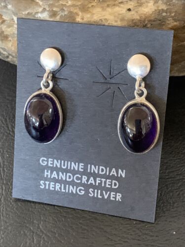 Navajo Black Onyx Post Drop Earrings | Sterling Silver | 0.5" | Authentic Native American Handmade | 12648