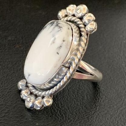 Native American White Buffalo Turquoise Ring | Navajo Sterling Silver | Sz 7.5 | 13353