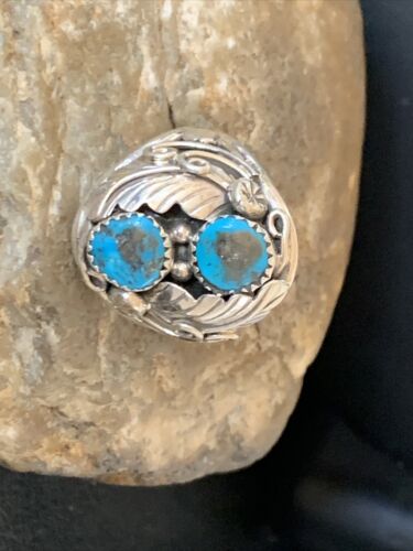 Navajo Blue Kingman Turquoise Feather Ring | Authentic Native American Sterling Silver | Multi-Stone | Sz 11.5 | 12224