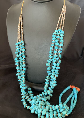 Southwestern Santo Domingo Jacla Shell Spiny Turquoise Jacla Necklace | 34" | Authentic Native American Handmade | 11994