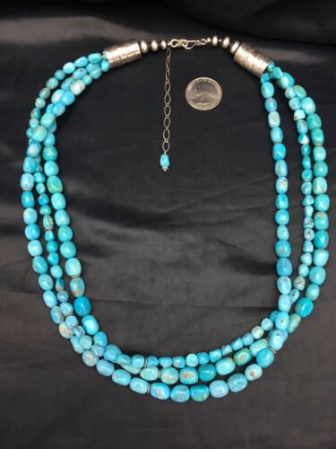 Navajo Nacozari Turquoise Nugget Bead Necklace | 3 Strand | 21" | Authentic Native American Handmade | 2763