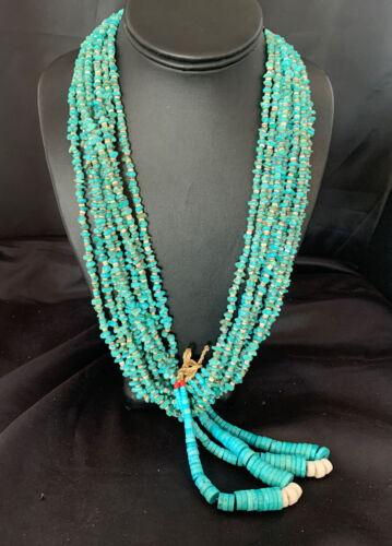 Men's XL Santo Domingo Blue Turquoise Shell Bead Jacla Necklace | 36" | 13187