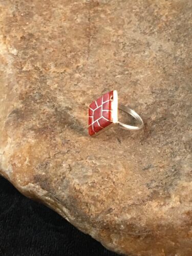 Native American Red Coral Navajo Ring | Sterling Silver | Sz 4.5 | Authentic Handmade | 8708