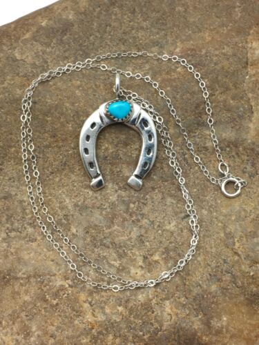 Navajo Blue Turquoise Naja Pendant Necklace | Sterling Silver Chain | Authentic Native American Handmade | 4466