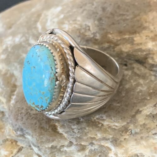 Navajo Blue Kingman Turquoise Ring | Sterling Silver | Sz 8.5 | Authentic Native American Handmade | 11938