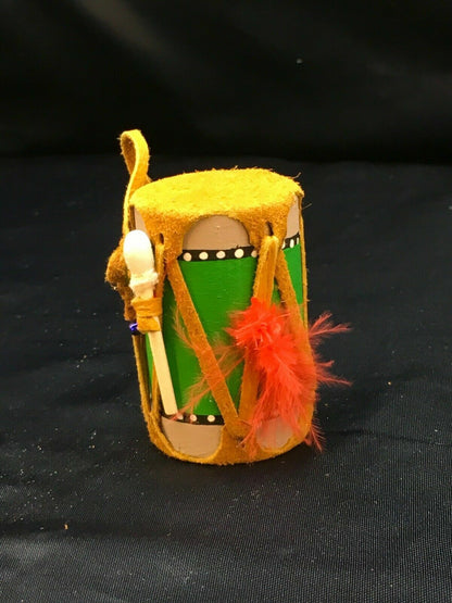 Handmade Miniature Leather Drum Car Charm | 2" Mirror Dangler | Authentic Native American | 8929