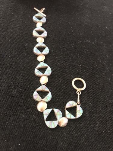 Native American Sterling Silver Opal Inlay Link Bracelet | 7" | 11588