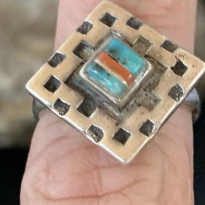 Southwestern Women's Navajo Blue Turquoise Spiny Oyster Inlay Ring | Sz 6 | 13168