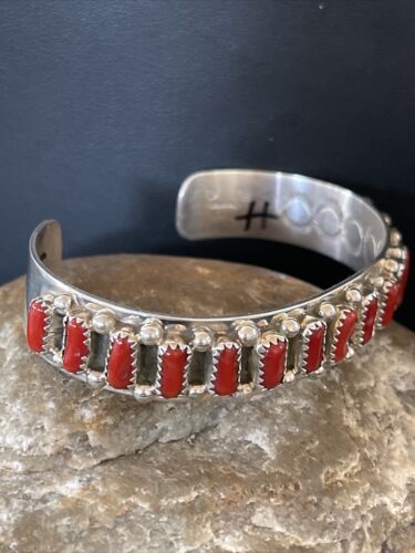 Navajo Red Coral Bracelet for Men | Sterling Silver | Authentic Native American Handmade | 1792