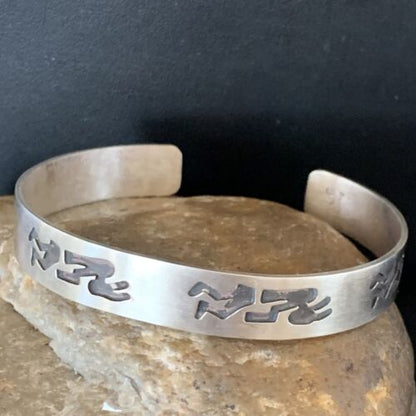 Navajo Kokopelli Stamped Cuff Bracelet | Sterling Silver | Authentic Native American Handmade | 12826