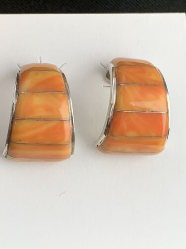 Navajo Orange Spiny Oyster Earrings | Sterling Silver | Authentic Native American Handmade | 190