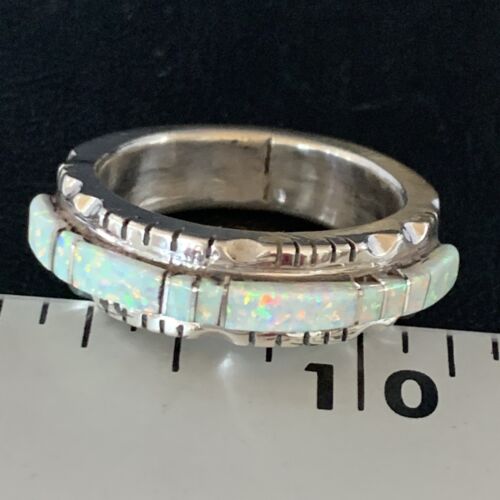 Navajo White Opal Inlay Ring | Sterling Silver | Sz 11.5 | Authentic Native American Handmade | 13534