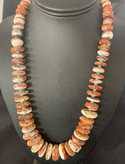 Navajo Turquoise & Red Spiny Oyster Necklace | Sterling Silver | Authentic Native American | 24" | 12734